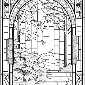 FREE Stained Glass Forest Scene Coloring Page - Printable Download ⛰️