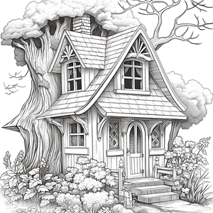 FREE Whimsical Treehouse Cottage Coloring Page Download NOW 🏰