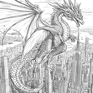 FREE Dragon Over City Coloring Page - Download NOW 👑