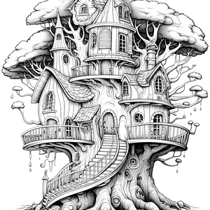 FREE Fantasy Treehouse Coloring Page Download 🪄