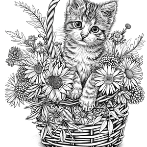 FREE Kitten in Flower Basket Coloring Page - Download NOW 🐾