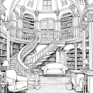 FREE Intricate Library Interior Coloring Page Download NOW 🏰