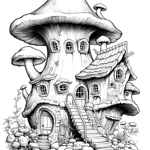 FREE Fantasy Mushroom House Coloring Page - Intricate Details and Plants - Download NOW 🏰