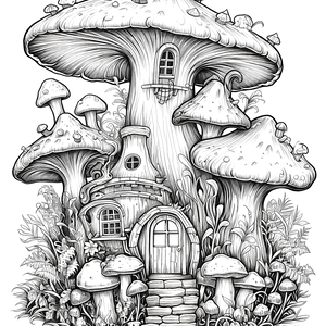 FREE Mushroom House Coloring Page - Detailed Black and White Illustration - Printable Download 🪄