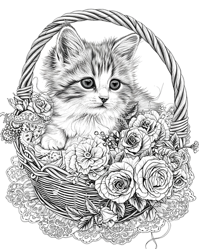 FREE Kitten in Basket Coloring Page - Printable Download 🐾 — free printable coloring page