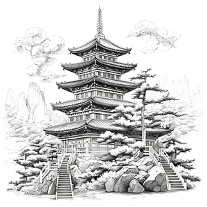 FREE Pagoda Coloring Page - Intricate Black and White Illustration Download 🏰