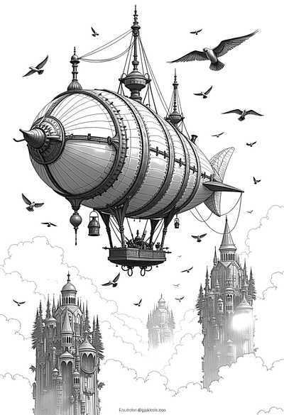FREE Fantasy Airship Coloring Page Download NOW 🖌️ — free printable coloring page