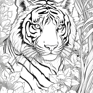 FREE Tiger Jungle Foliage Coloring Page Download 🐾