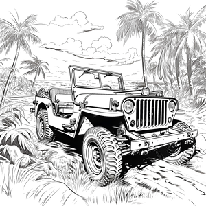 FREE Jeep Beach Adventure Coloring Page - Printable Tropical Scenery Download 🛞