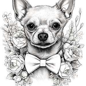 FREE Chihuahua with Bow Tie and Roses Coloring Page - Download NOW 🐾