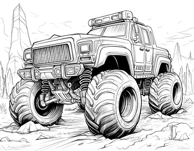 FREE Monster Truck Coloring Page - Printable Rugged Terrain Illustration Download 🛞 — free printable coloring page