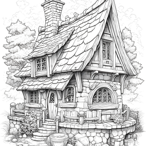 FREE Fairy Tale Stone Cottage Coloring Page - Download NOW 🏰