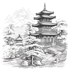 FREE Japanese Pagoda Coloring Page - Printable Serene Garden Scene Download 🏰