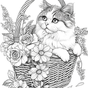 FREE Cat in Flower Basket Coloring Page - Printable Download 🐾