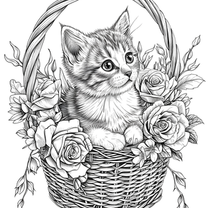 FREE Kitten in Flower Basket Coloring Page - Download NOW 🐾