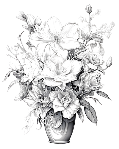 FREE Flower Bouquet Coloring Page - Detailed Petals and Leaves - Download NOW ⛰️ — free printable coloring page
