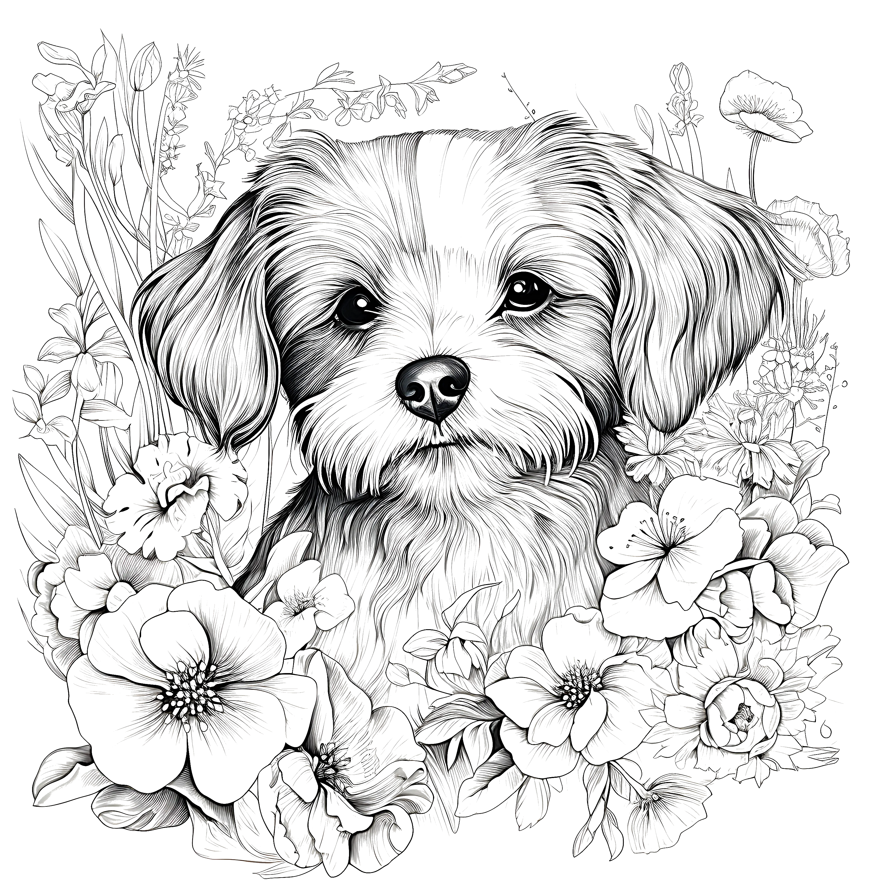 FREE Dog and Flower Coloring Page - Printable Nature and Pet Aesthetic ...