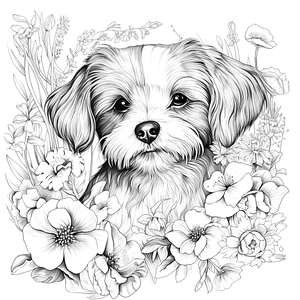 FREE Dog and Flower Coloring Page - Printable Nature and Pet Aesthetics Download 🐾