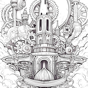 FREE Steampunk Architecture Coloring Page Download 🏰