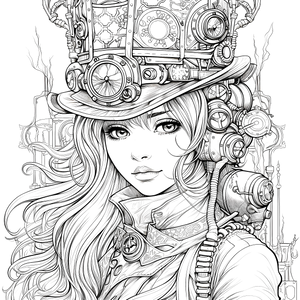 FREE Steampunk Girl Coloring Page Download NOW 🖌️