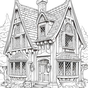 FREE Cottage Coloring Page - Detailed Black and White Illustration Download 🏰