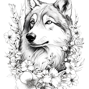 FREE Majestic Wolf with Flowers Coloring Page Download 🐾