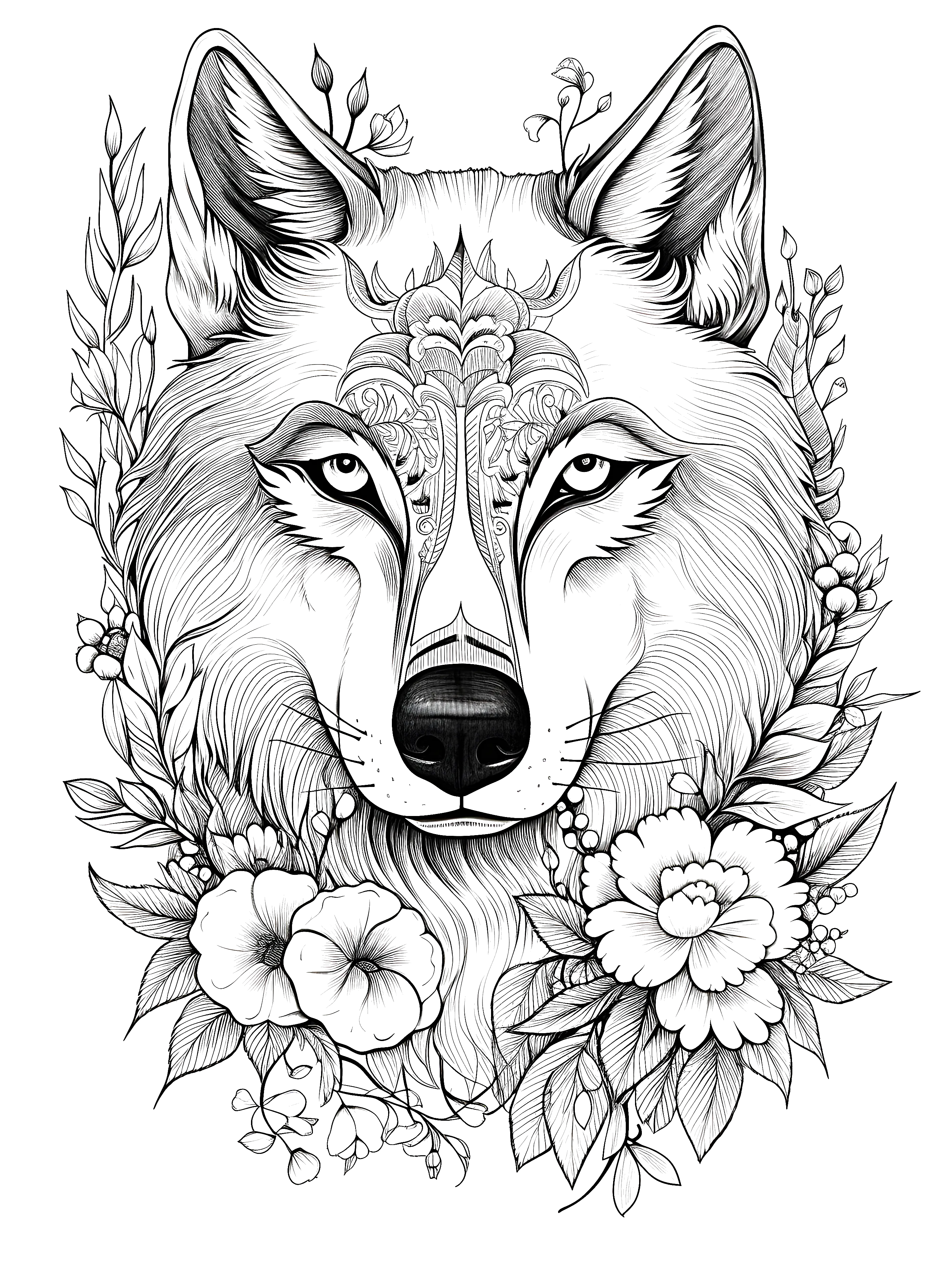 Free Floral Wolf Coloring Page (Printable PDF) | DaVinci in You ...
