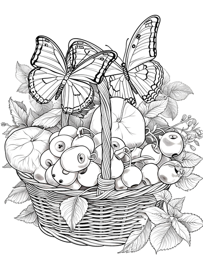 FREE Butterfly and Fruit Basket Coloring Page - Download NOW ⛰️ — free printable coloring page