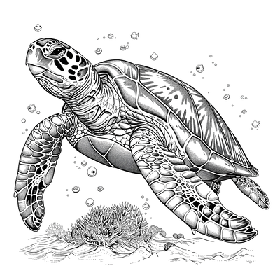 FREE Sea Turtle Coloring Page - Detailed Black and White Illustration - Printable Download 🐾 — free printable coloring page
