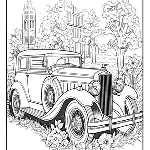 FREE Classic Car in Urban Setting Coloring Page Download 🛞
