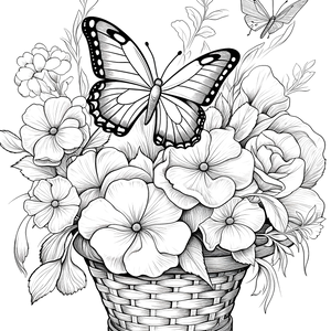 FREE Flower Basket with Butterflies Coloring Page Download NOW ⛰️