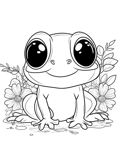 FREE Frog Coloring Page Download NOW - Detailed Flowers and Leaves Illustration 🐾 — free printable coloring page