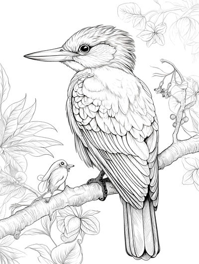 FREE Coloring Page - Detailed Birds on Branch with Intricate Foliage - Printable Download 🐾 — free printable coloring page