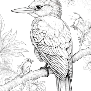 FREE Coloring Page - Detailed Birds on Branch with Intricate Foliage - Printable Download 🐾