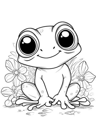 FREE Frog Coloring Page - Cute Smiling Frog with Flowers - Download NOW 🐾 — free printable coloring page