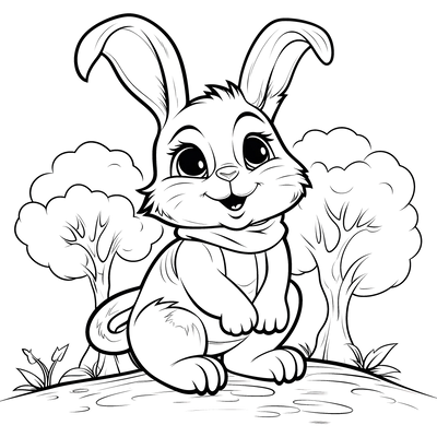 FREE Cute Bunny Coloring Page - Printable Forest Scene Download 🐾 — free printable coloring page