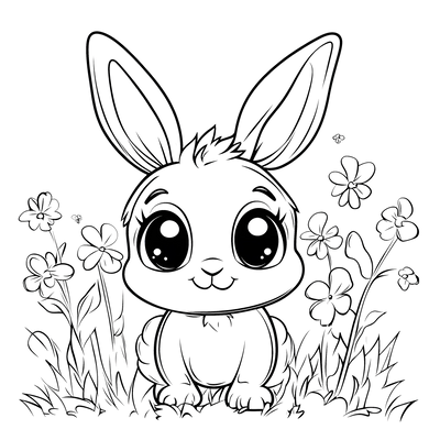 FREE Bunny Coloring Page - Cute Bunny with Flowers and Grass - Download NOW 🐾 — free printable coloring page