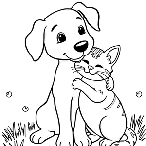 FREE Puppy and Kitten Embrace Coloring Page Download 🐾