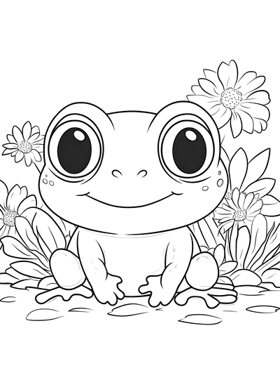 FREE Happy Frog Coloring Page with Flowers and Leaves - Download NOW ⛰️ — free printable coloring page