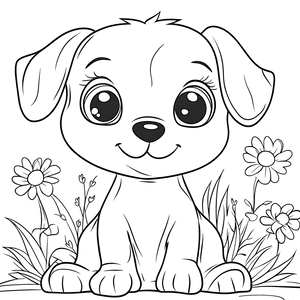 FREE Happy Puppy with Flowers Coloring Page - Download NOW 🐾