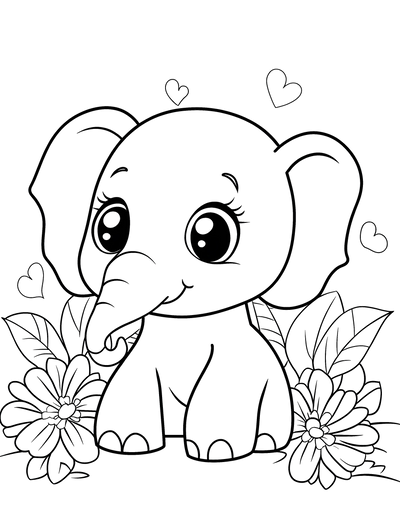 FREE Baby Elephant Coloring Page with Flowers and Hearts - Download NOW 🐾 — free printable coloring page