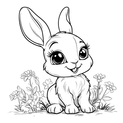 FREE Bunny Coloring Page - Adorable Cartoon Bunny Among Flowers - Printable Download 🐾 — free printable coloring page