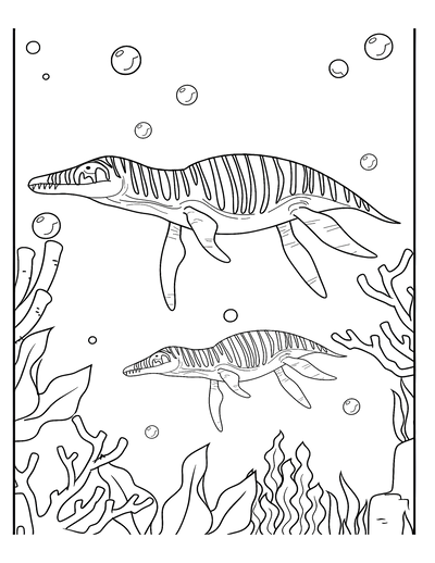 FREE Marine Dinosaurs Coloring Page - Printable Ancient Aquatic Scene Download 🦖 — free printable coloring page
