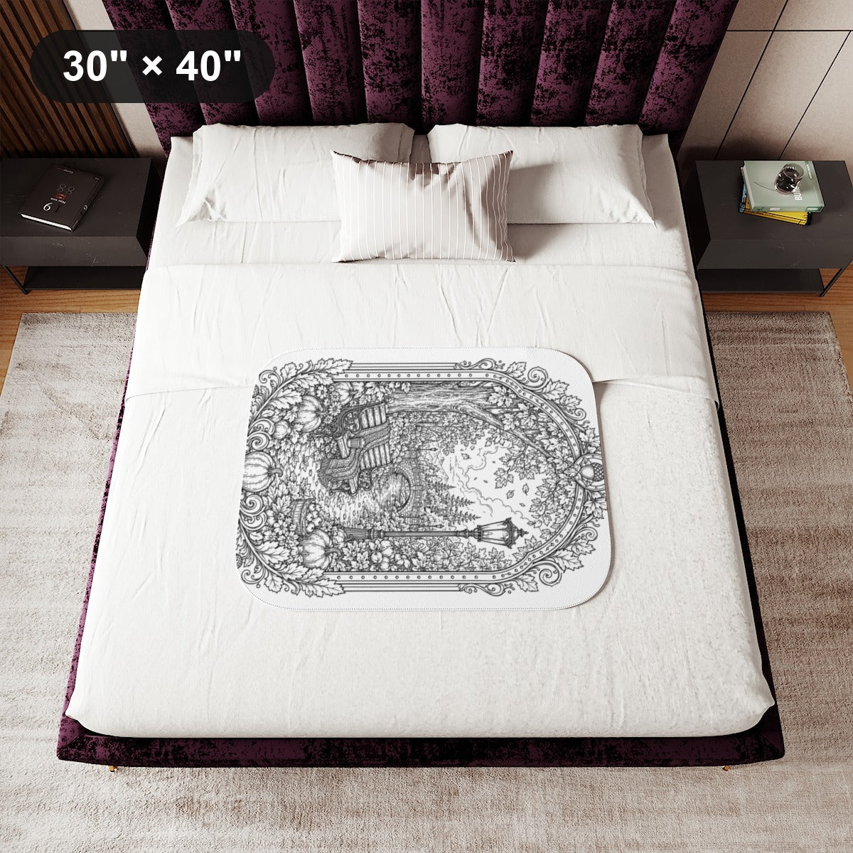 Autumn Park Bench Sherpa Blanket kit shown in a lifestyle mockup - 30" × 40"