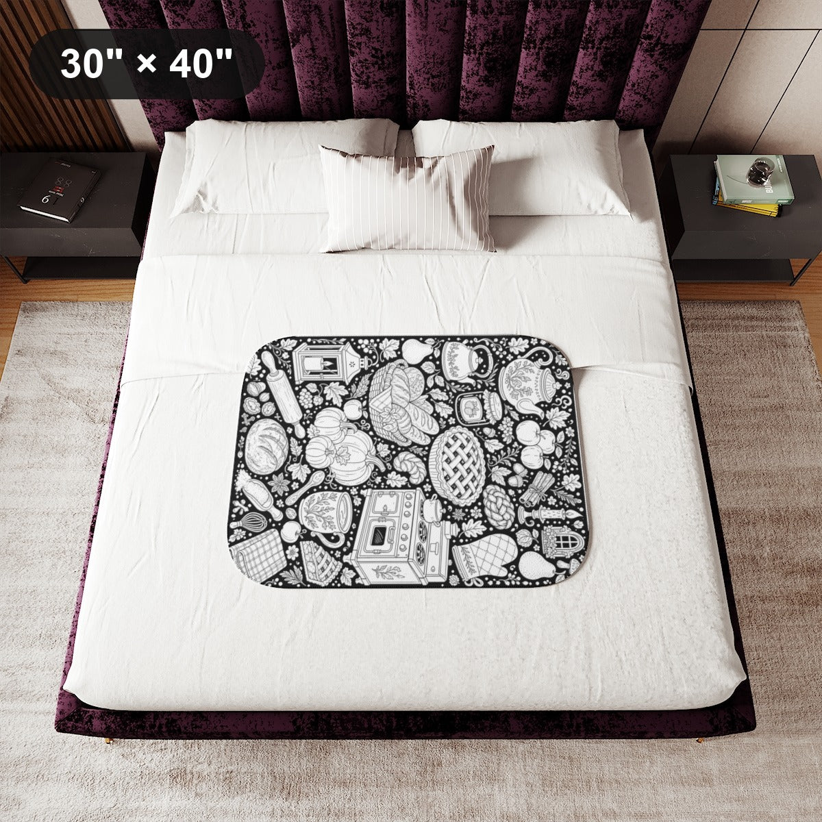Autumn Kitchen Sherpa Blanket kit shown in a lifestyle mockup - 30" × 40"