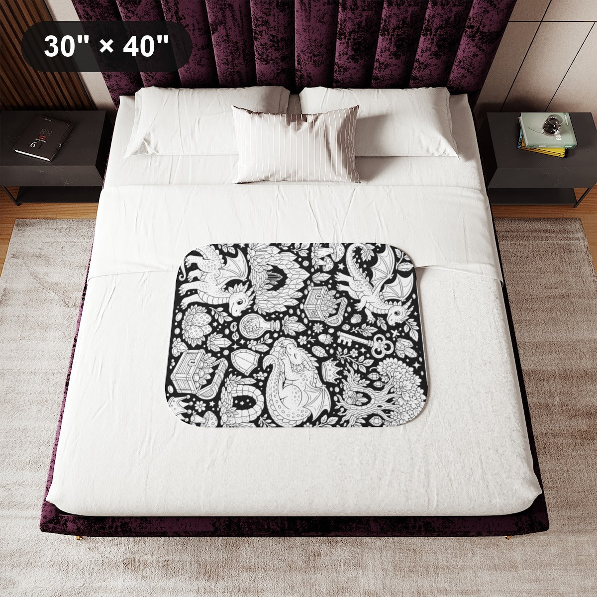 Baby Dragon Treasure Grove Sherpa Blanket kit shown in a lifestyle mockup - 30" × 40"