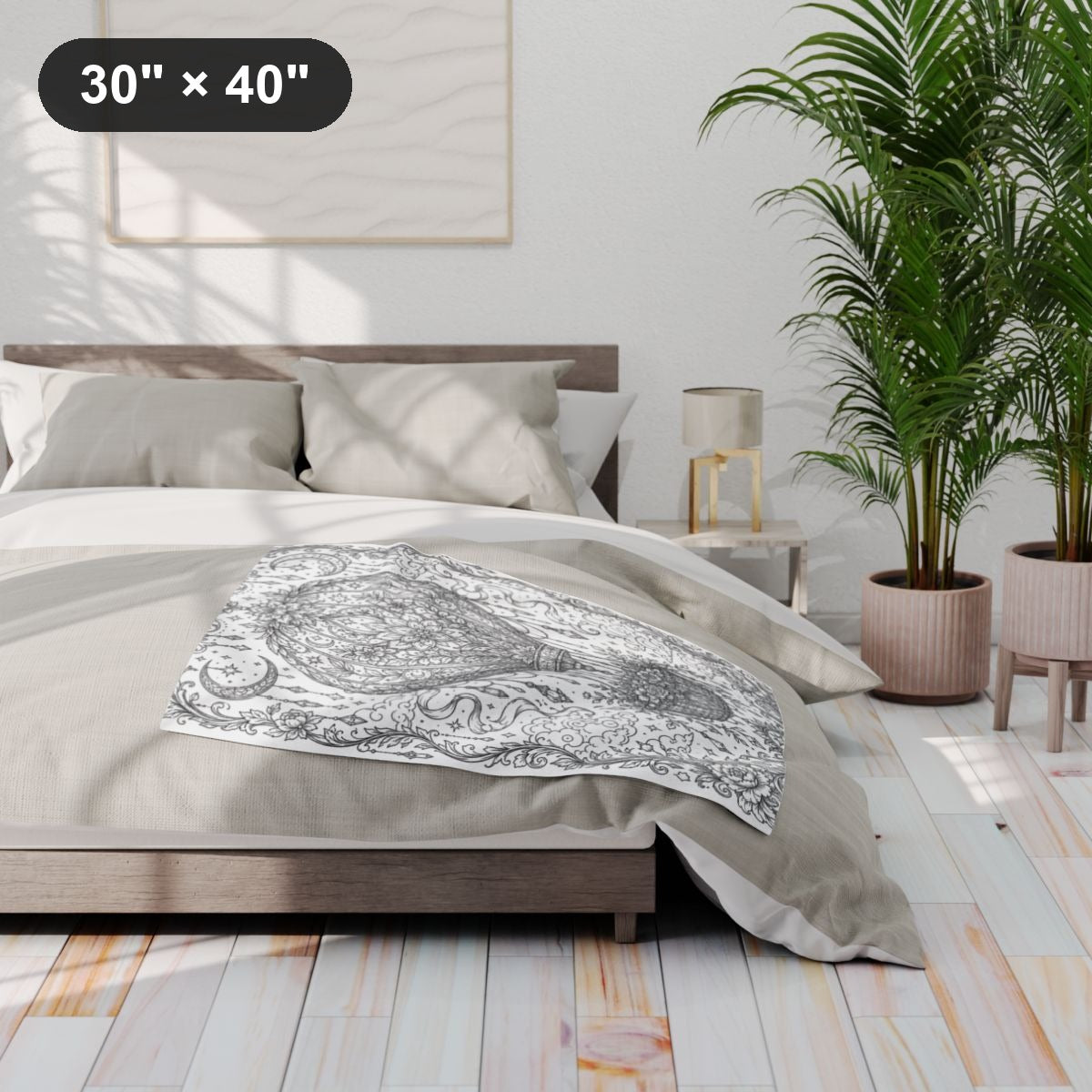 Celestial Hot Air Balloon Fleece Blanket kit shown in a lifestyle mockup - 30" × 40"