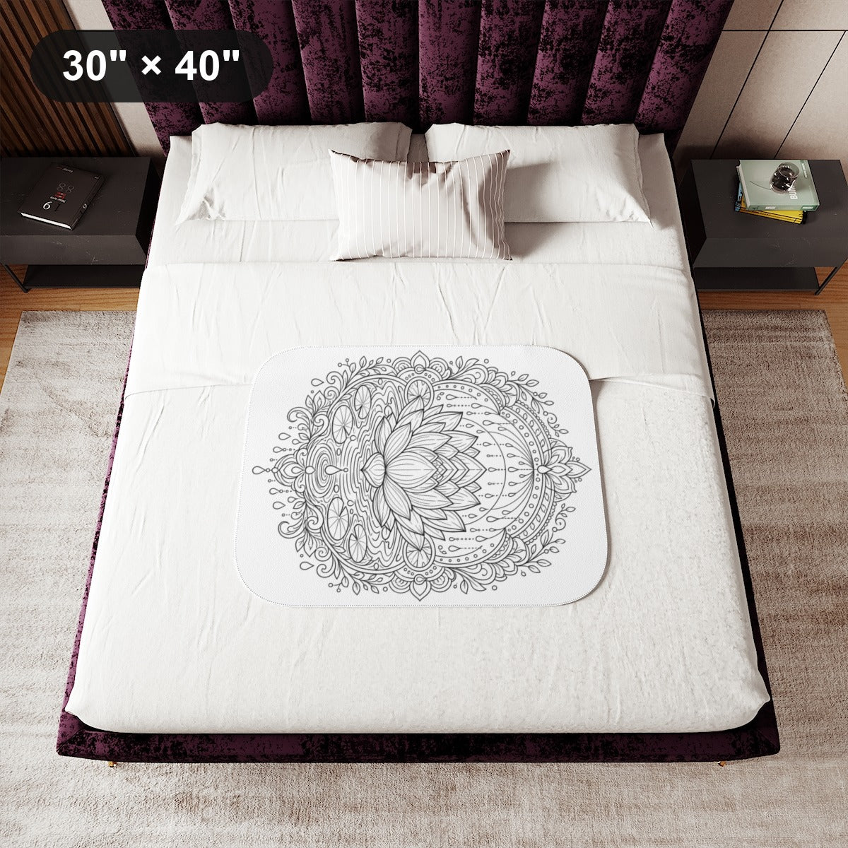Zen Lotus Rain Mandala Sherpa Blanket kit shown in a lifestyle mockup - 30" × 40"