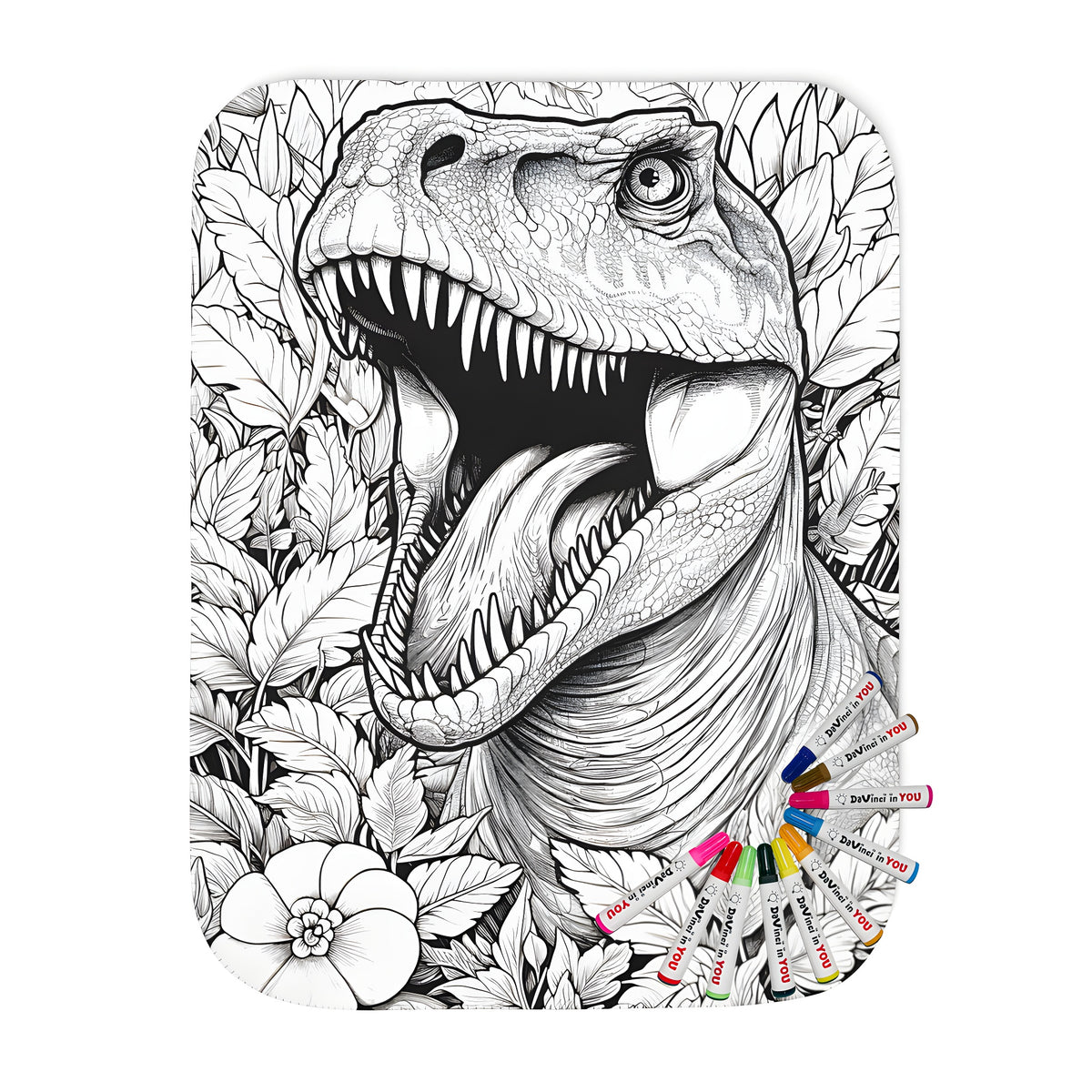 Coloring blanket with a T-Rex dinosaur design for kids and adults