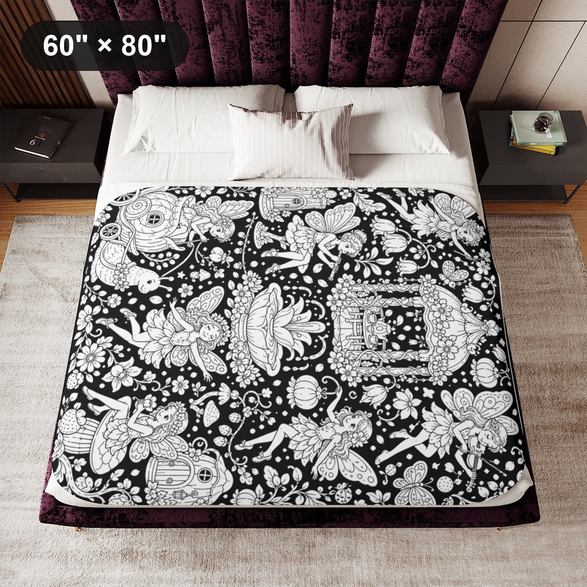 Fairy Garden Festival Sherpa Blanket kit shown in a lifestyle mockup - 60" × 80"